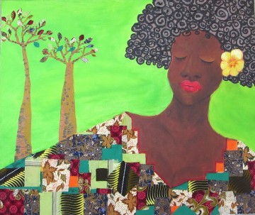  noir - femme noire et arbre dans un décor vert Afriqueine
